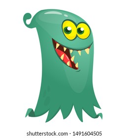 Happy cartoon flying monster. Vector illustration of funny ghost character