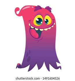 Happy cartoon flying monster. Vector Halloween illustration of funny ghost character