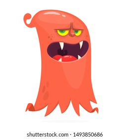 Happy cartoon flying monster. Vector illustration of funny alien. Halloween design