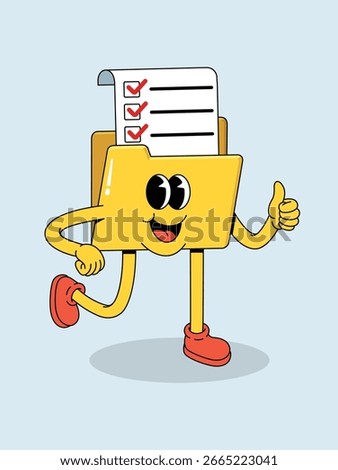 Happy Cartoon Folder Character Holding a Completed Checklist and Giving Thumbs Up Representing Productivity
