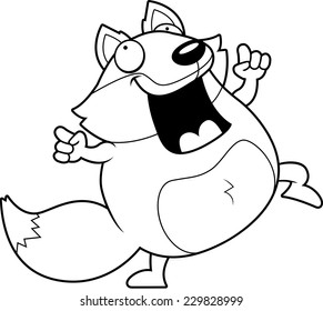 A happy cartoon fox dancing and smiling.