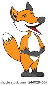 A happy cartoon fox is having a good belly laugh