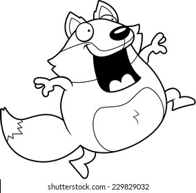 A happy cartoon fox jumping and smiling.