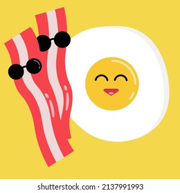 Happy Cartoon Pommes frites Ei und Schinken zum Frühstück
