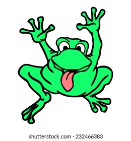 Happy cartoon frog with his tongue lolling out