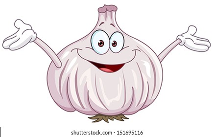 Happy cartoon garlic raising his arms