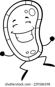 A happy cartoon germ jumping and smiling.