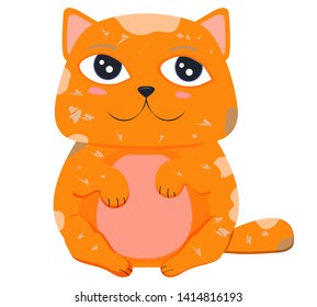 Happy Cartoon Ginger Cat is sitting. Vector print design. Vector illustration