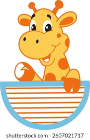 Happy Cartoon Giraffe Peeking Over a Striped Design