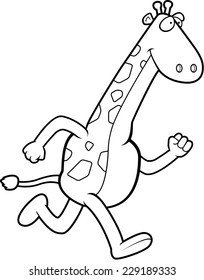 A happy cartoon giraffe running and smiling.