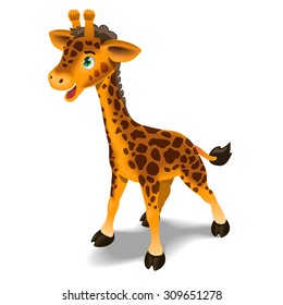 Happy cartoon giraffe. Vector clip art illustration.