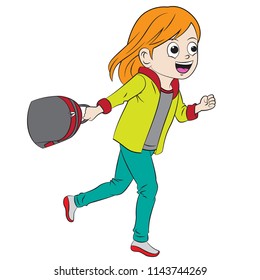 happy cartoon girl go back to school