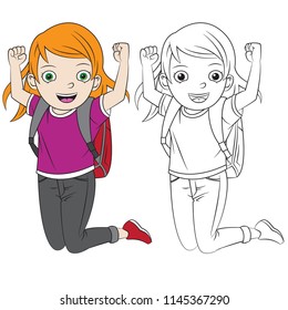 happy cartoon girl go back to school
