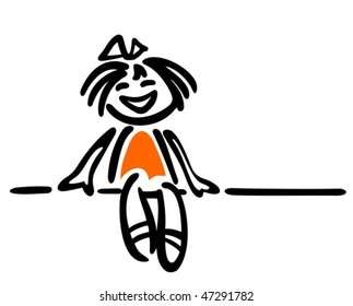 Happy cartoon girl isolated on a white background.
