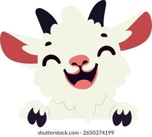 Happy Cartoon Goat Peeking hand drawn