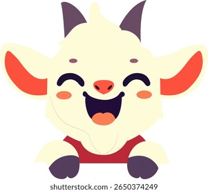 Happy Cartoon Goat Peeking hand drawn
