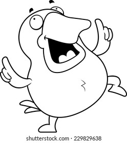 A happy cartoon goose dancing and smiling.