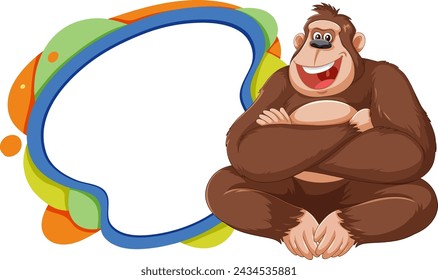 Happy cartoon gorilla next to a blank speech bubble