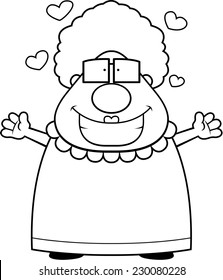 A happy cartoon grandma ready to give a hug.