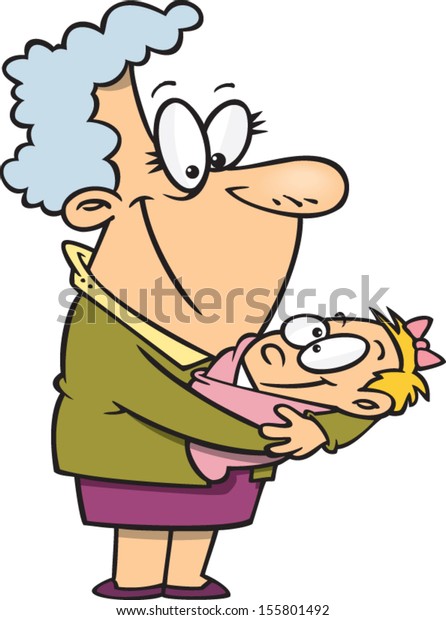 Happy Cartoon Grandmother Holding Her Granddaughter Stock Vector ...