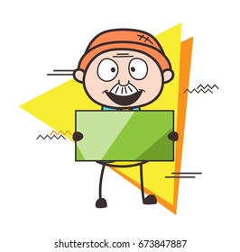 Happy Cartoon Grandpa Holding a Banner Vector Illustration