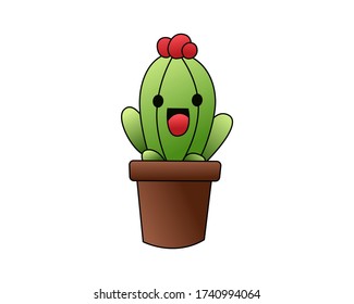 Happy cartoon green cactus smiling on white, eps 10 vector.