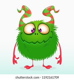 Happy  cartoon green monster. Vector cute monster mascot illustration for Halloween
