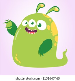 Happy cartoon green three eyed monster. Vector illustration isolated. Halloween design