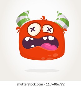 Happy cartoon hairy monster. Vector Halloween red furry monster