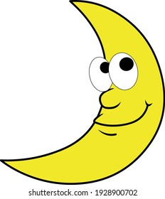 Happy Cartoon Half Moon Icon vector illustration isolated in white background