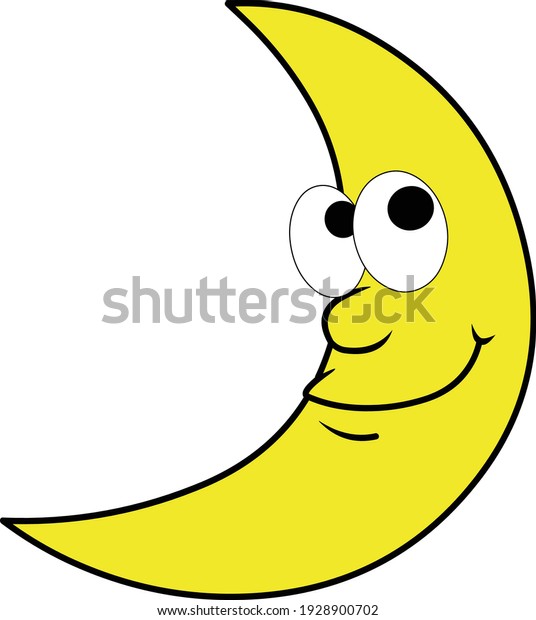 Happy Cartoon Half Moon Icon vector\
illustration isolated in white\
background
