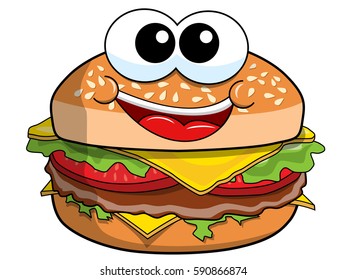 Happy Cartoon hamburger character isolated on white