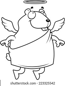 A happy cartoon hamster with angel wings and halo.