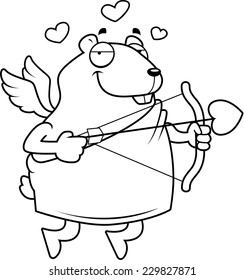 A happy cartoon hamster cupid with a bow and arrow.