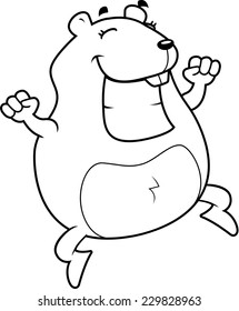 A happy cartoon hamster jumping and smiling.