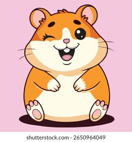 Happy Cartoon Hamster Winking com patas cor-de-rosa.