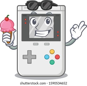 Happy cartoon of handheld game Scroll with ice cream