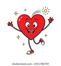 Happy Cartoon Heart Character with Sparkles - Fun and Cheerful Illustration