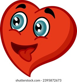 Happy Cartoon Heart. Loving Heart with Tongue Sticking Out. Vector Illustration of Funny Character for Valentines Day