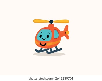 Happy cartoon helicopter character with a smiling face. Colorful flat vector design for children’s education, transport games, or preschool learning materials.