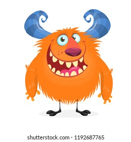 Happy cartoon horned monster. Halloween vector illustration