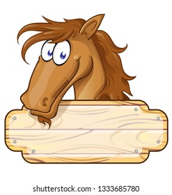 Happy Cartoon Horse mascot  With A Blank Sign.vector illustration