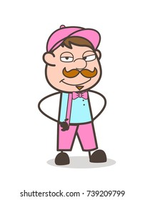 Happy Cartoon Ice-Cream Seller Man Standing in Full Attitude