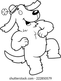 A happy cartoon Irish dog dancing and smiling.