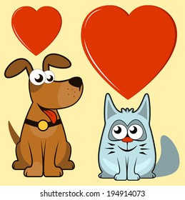 happy cartoon isolated dog and cat lovers