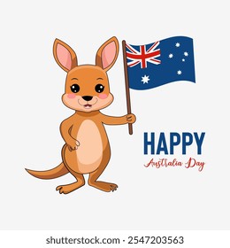 Canguro feliz de la historieta que sostiene la bandera australiana