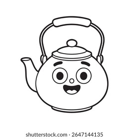 Boneca de Desenho Animado Feliz Black Line Art Illustration bule