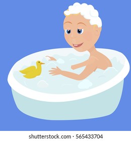Happy cartoon kid having bath