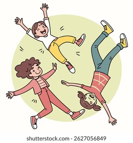 Happy Cartoon Kids Jumping in Circle - Vector Illustration