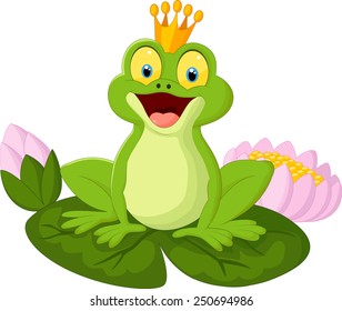 Happy cartoon king frog